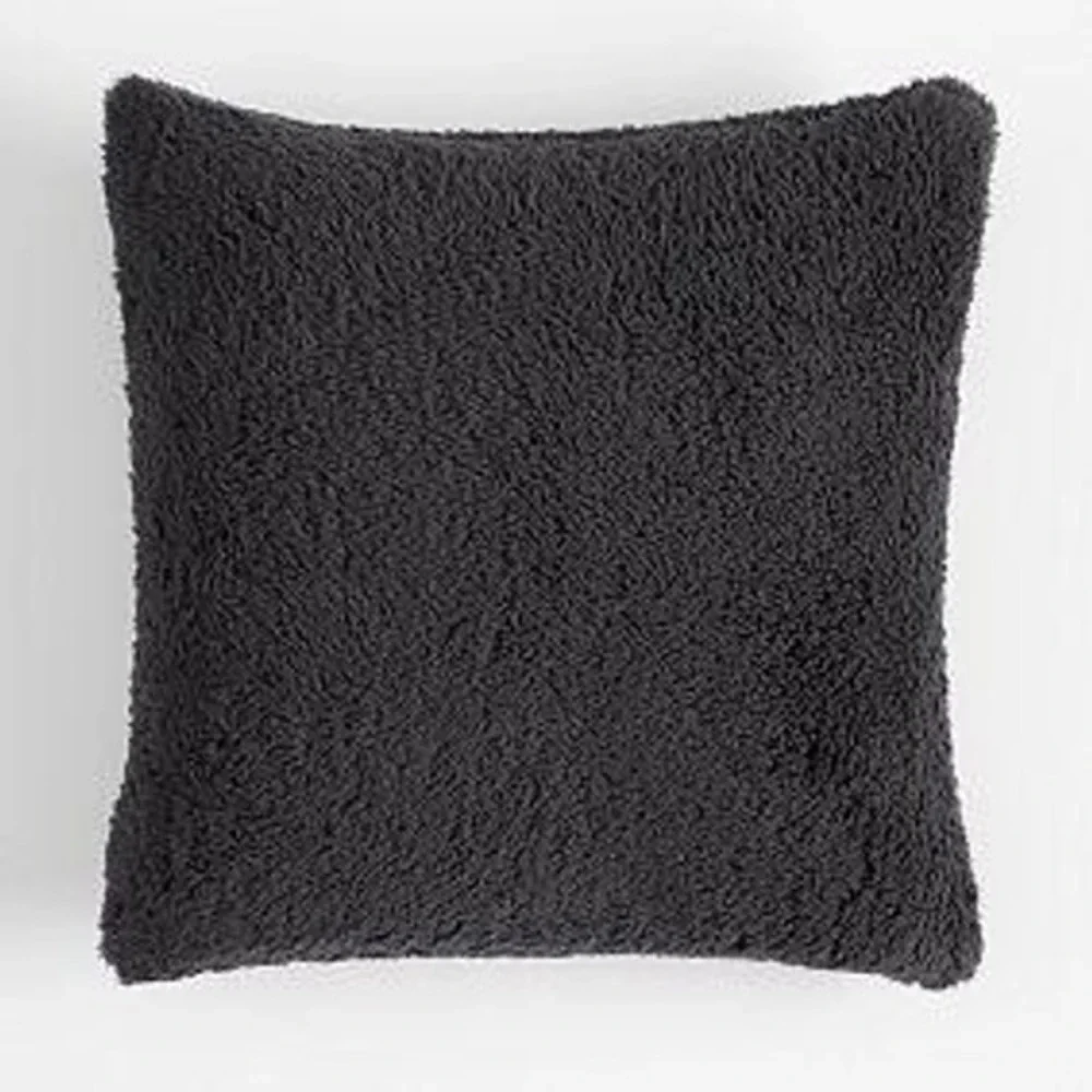 Pottery Barn Cozy Teddy Sherpa Throw Pillow Cover Charcoal Gray 20x20